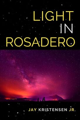 Book cover with vibrant lights in dark sky